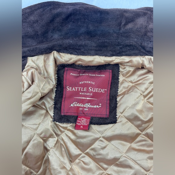 Eddie Bauer + Seattle Suede Edition Jacket Gold Quilt Insulation Washable Zip XL - Picture 13 of 16